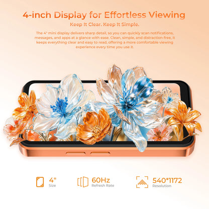 OUKITEL C26, smartphone mini, display ultra compatto da 4 pollici, fino a 12 GB di RAM (3+9) + 32 GB di ROM, batteria da 2300 mAh, Android 16, Gemini AI, piccolo telefono cellulare da tasca, leggero e sempre connesso.