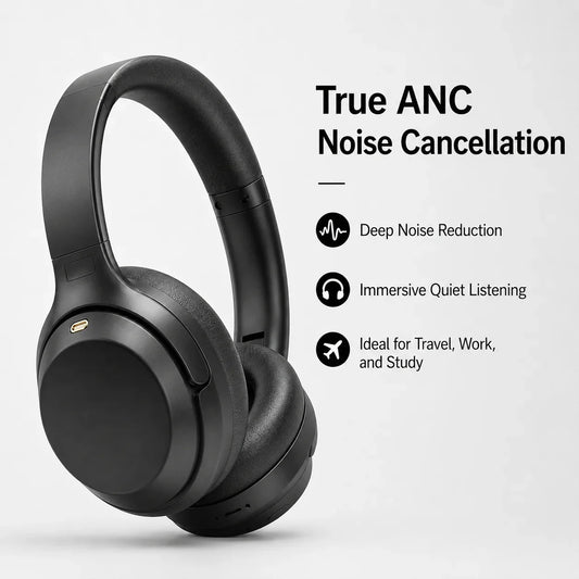 Cuffie da gaming Bluetooth con cancellazione attiva del rumore (ANC), auricolari sovraurali Bluetooth 5.4, driver da 40 mm, pieghevoli, con connettore Type-C e jack da 3,5 mm, ANC reale, bassi potenti, ideali per il lavoro