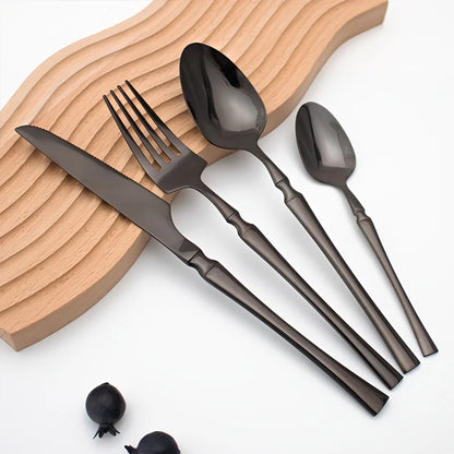 Set di posate in acciaio inossidabile nero da 40/60 pezzi, lucidato a specchio, include forchette da tavola, coltelli da bistecca e cucchiai da zuppa, adatto per