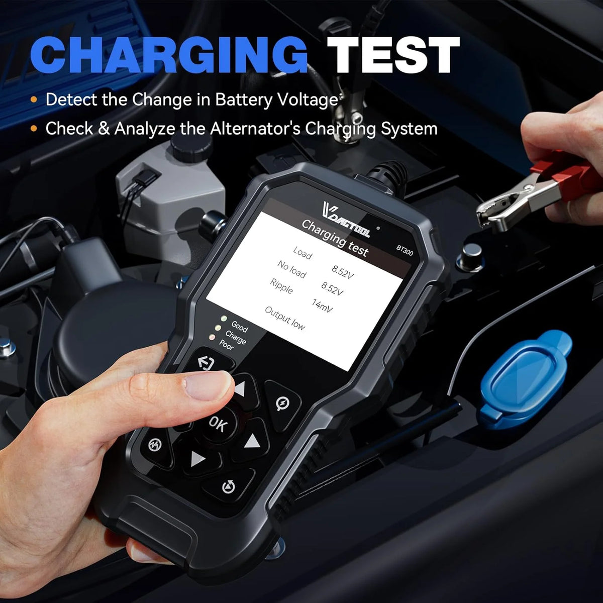 VDIAGTOOL BT300 Tester per Batterie Auto 6-12V, 5-3000 CCA per Analizzatore Batterie Auto, Camion, Moto con Test di Carica, Test di Avviamento, Test di Tensione SOH SOC, Strumento per Test del Sistema di Ricarica e Avviamento