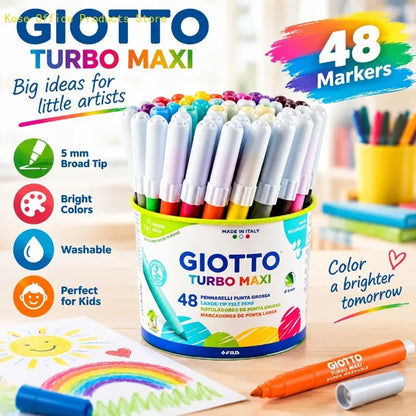 GIOTTO Set da 48 Pennarelli Lavabili con Punta in Feltro Turbo Maxi 5mm, Pennarelli Jumbo per Bambini, Scuola, Casa, Disegno, Colorazione, Set Artistico Creativo