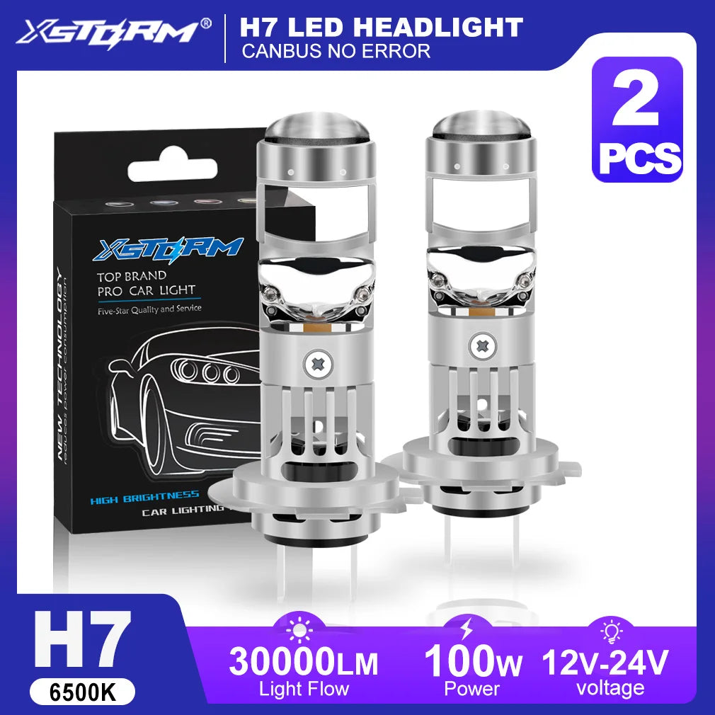 XSTORM H7 Lente per proiettore a LED 100W 30000LM doppia lente H7 Faro Canbus Auto H4 Lampadine a LED Turbo Lampada Luci per moto ﻿