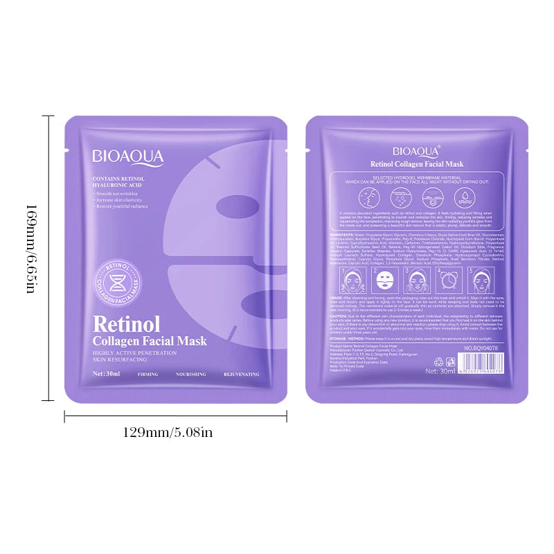 5 pz BIOAQUA Retinolo Collagene Anti-Rughe Maschere Per Il Viso Idratante Sbiancamento Anti-Aging Maschera Per Il Viso Maschere Al Collagene Cura Della Pelle