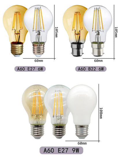 Confezione da 10 lampadine a filamento LED per E27 B22 220V 240V 4W 6W 9W Lampadine a LED bianche calde Lampada in vetro vintage