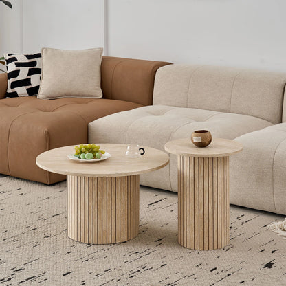 Set di 2 tavolini rotondi in legno in stile nordico, tavolino da caffè impilabile in legno, per mobili da soggiorno/camera da letto