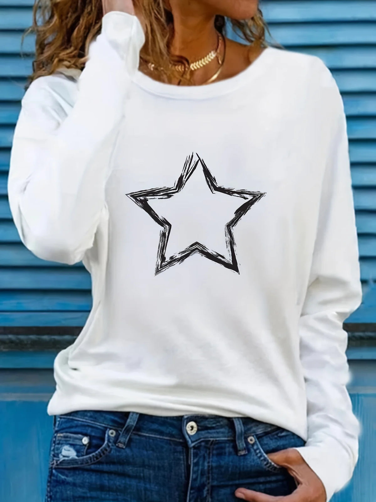 T-shirt da donna in 100% cotone, modello slim, a maniche lunghe, top bianco sottile, maglietta da donna
