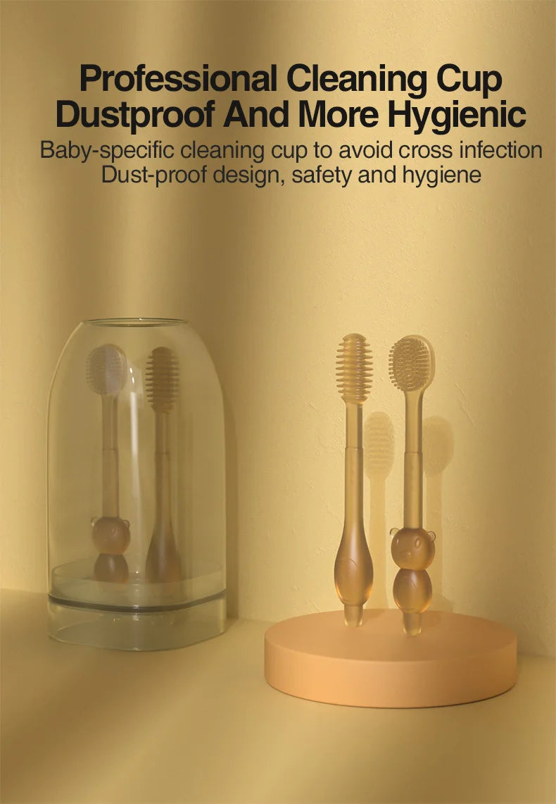 MAMIJOY Spazzolino da denti per bambini Spazzolino da lingua in silicone 3 in 1 Spazzolino da denti per addestramento per igiene orale per neonati con coperchio BPA gratuito BY11