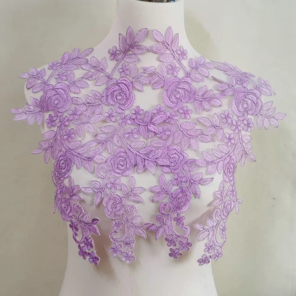 Tessuto per toppe ricamate con fiori eleganti viola per abiti, tende per la casa, accessori per abbigliamento da festa, riparazioni di applique per cucire