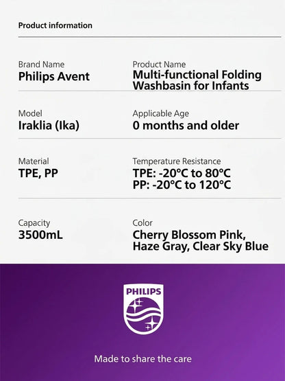 Philips Avent Vaschetta Pieghevole Antibatterica per il Bagnetto del Bambino 4,5L Vaschetta Portatile Resistente alle Cadute per il Bagnetto dei Neonati