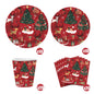 Set di stoviglie per feste a tema natalizio, con decorazioni a tema renna e albero, piatti, bicchieri e tovaglioli di carta usa e getta, articoli per le feste di Capodanno.