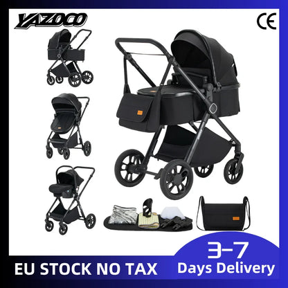 Passeggino 3-in-1 Pieghevole per Neonati con Seggiolino Auto e Culla, Telaio in Alluminio Leggero, Passeggino Estivo Traspirante per Panorami