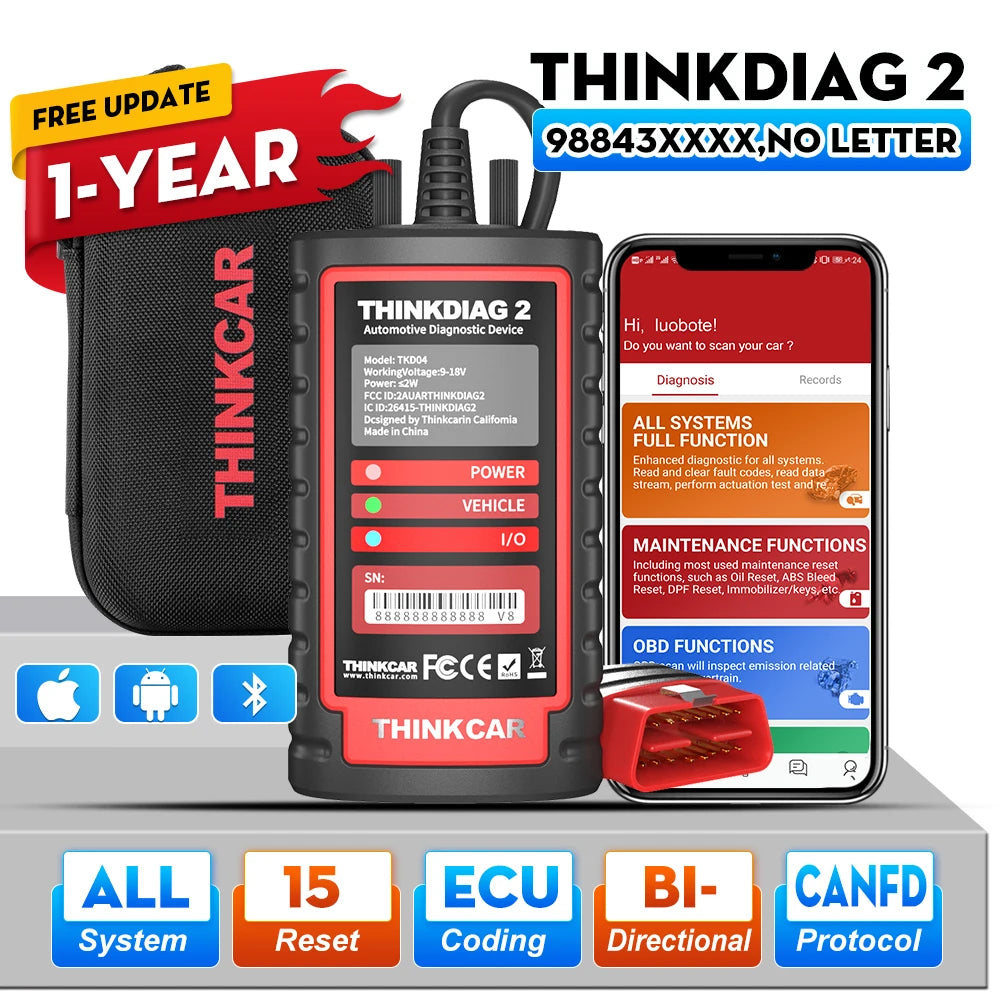 Thinkdiag 2 Ediag Plus Strumenti Diagnostici OBD2 con Protocollo CAN FD, Bluetooth, Codifica ECU, Test Attivo, Scanner OBD2 per Tutti i Sistemi