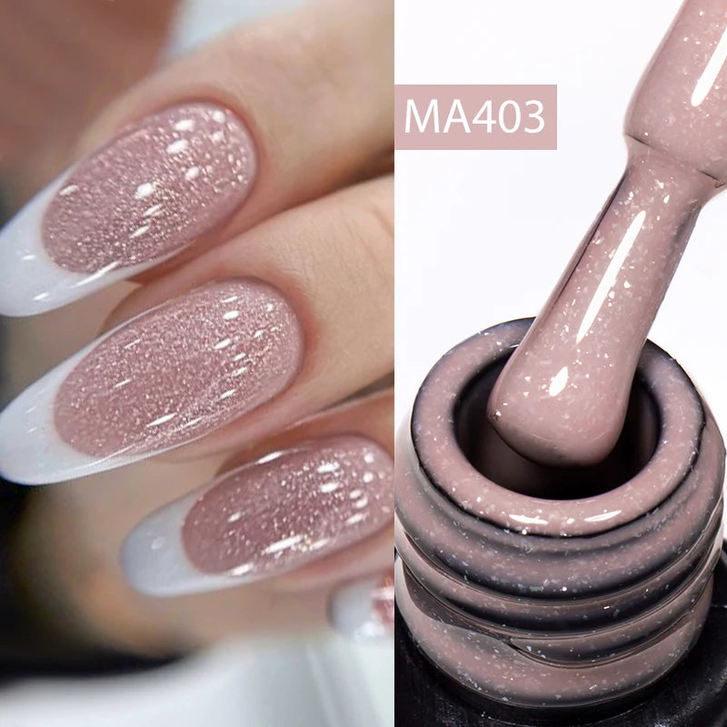 MEET ACROSS 7ml Gelatina Nuda Shimmer Base in gomma Gel Glitter Rosa Viola UV/LED Nail Art Vernis Gel Smalto per manicure Unghie FAI DA TE