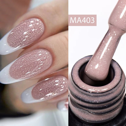 MEET ACROSS 7ml Gelatina Nuda Shimmer Base in gomma Gel Glitter Rosa Viola UV/LED Nail Art Vernis Gel Smalto per manicure Unghie FAI DA TE