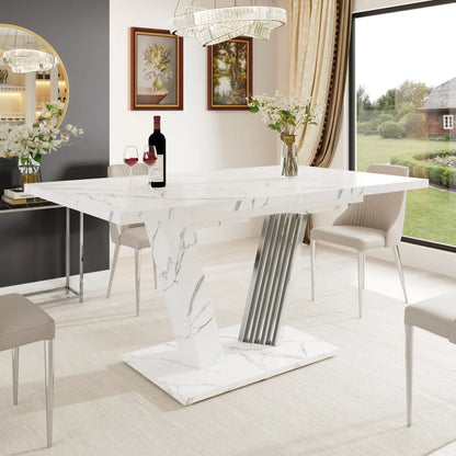 Tavolo Estraibile 120-160x80x76cm con Piano in Marmo, Tavolo da Pranzo con Piano Allungabile e Struttura a Farfalla per Cucina e Soggiorno