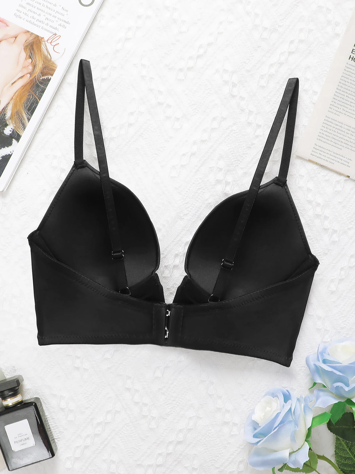 Lingerie sexy nera con scollo a V profondo, intimo da donna, intimo elegante retrò, può essere abbinato a un abito da sera con scollo a V profondo U055