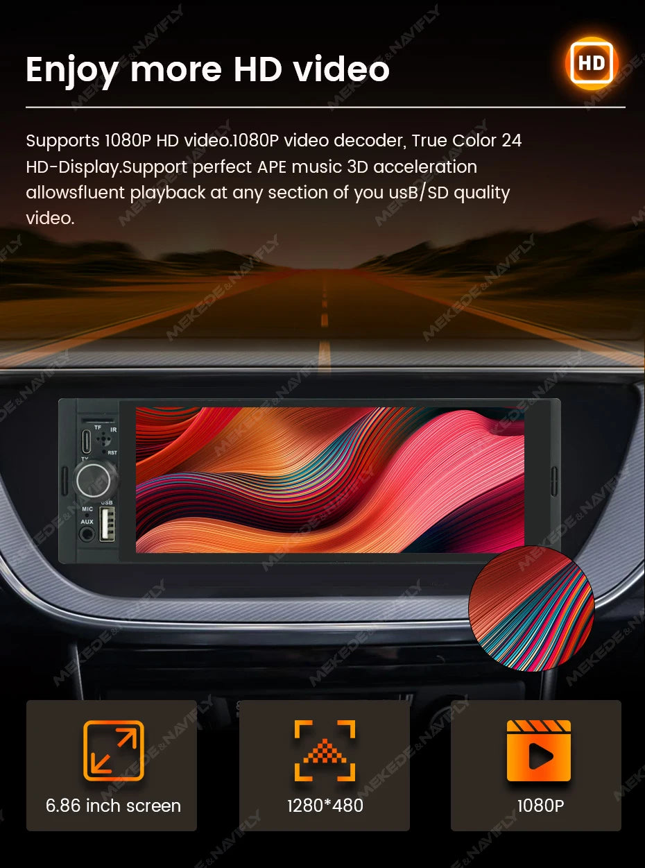 MEKEDE Lettore Video 4K da 5.2/6.86/6.88 Pollici, CarPlay Wireless, Android Auto, Radio FM Multimediale Universale 1DIN con USB Type-C, TF, AUX, ISO, RCA
