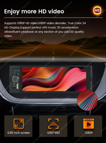 MEKEDE Lettore Video 4K da 5.2/6.86/6.88 Pollici, CarPlay Wireless, Android Auto, Radio FM Multimediale Universale 1DIN con USB Type-C, TF, AUX, ISO, RCA