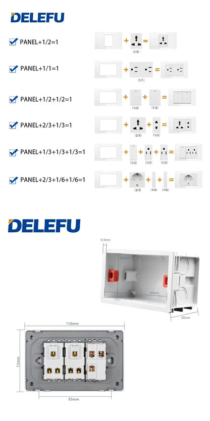 DELEFU Modulo Presa Combinabile Tipo-C Brasile - Uso Domestico - Nero - Assemblaggio Fai-da-te - Presa con Interruttore per Ricarica Rapida USB Tipo-C