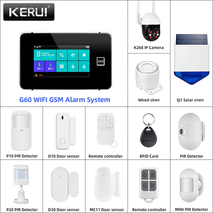 KERUI 2G WIFI GSM Sistema di Allarme Domestico Set Touch Screen da 4.3 pollici Sistema di Allarme di Sicurezza Tuya Smart App Alexa per la Casa Antifurto