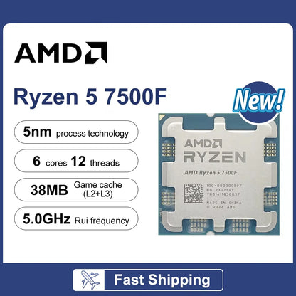 Processore Desktop AMD Ryzen 5 7500F, 6 Core, 5.0GHz, 38MB Cache, Socket AM5 (Dissipatore Non Incluso)