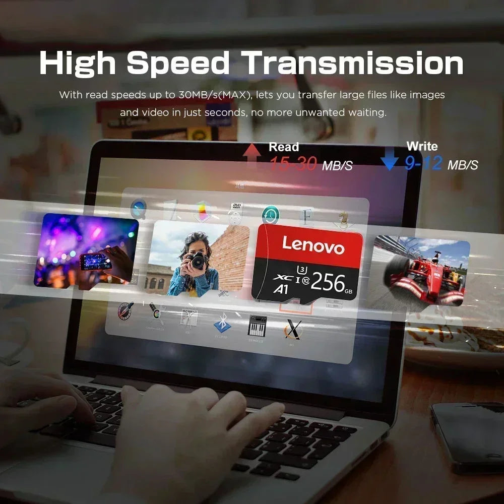 Scheda di memoria SD Lenovo ad alta velocità, 1 TB, 512 GB, scheda di memoria flash TF, 128 GB, 64 GB, classe 10, U3, per registrazione in 4K, resistente agli urti, per fotocamere, tablet e console.