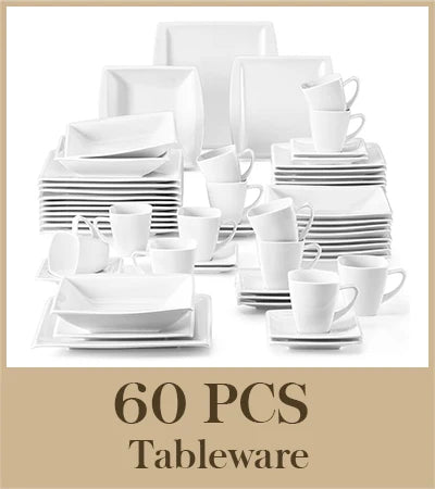 MALACASA 30/60 pz marmo grigio porcellana stoviglie Set di stoviglie con 6 pezzi Dessert/zuppa/piatto cena/tazza/piattino, servizio per 12