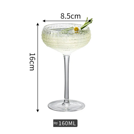 2 bicchieri in vetro con griglia incisa, bicchieri trasparenti per champagne, bicchieri creativi per cocktail, bicchieri per Margarita, strumenti da bar