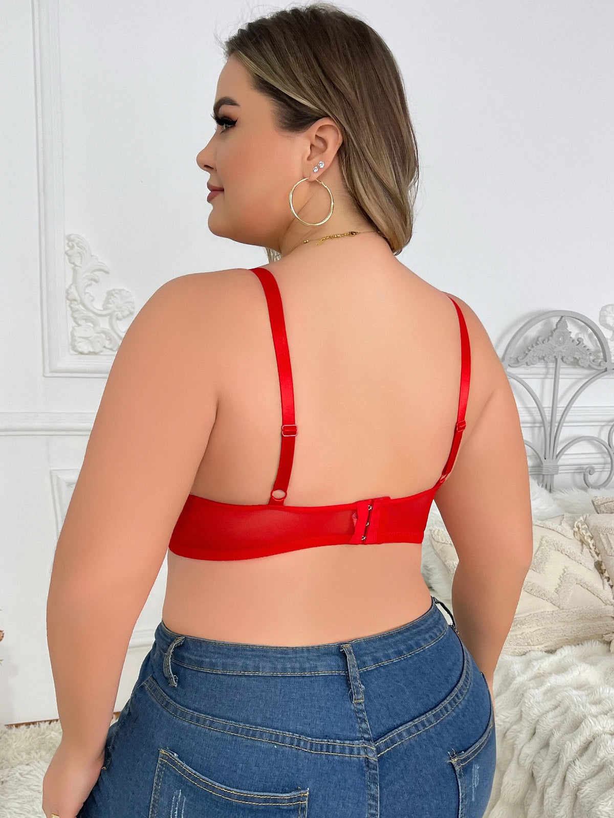 Intimo da donna taglie forti con mezza coppa pull up e design anti-cedimento in tinta unita adatto per donne grassocce XL-XXL HR2488