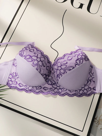 Intimo oversize da donna con mezza tazza raccolto design ricamato a fiori anti-cedimento adatto per donne grassocce 90D-110D B2510