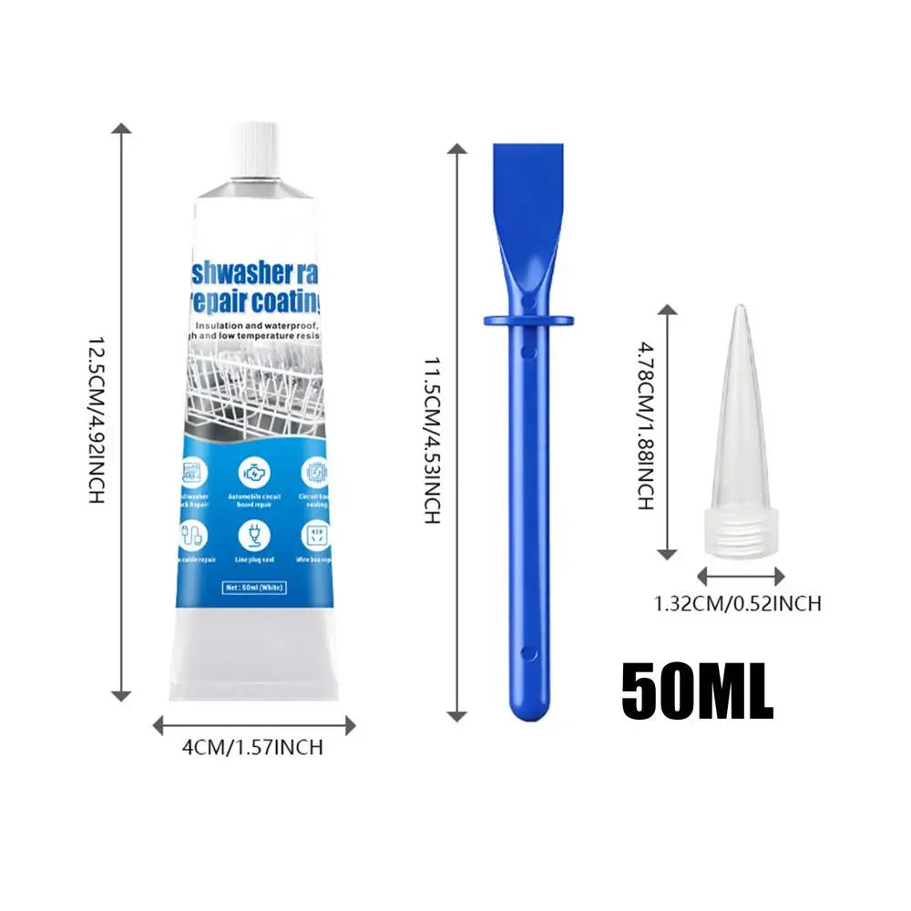 Kit Riparazione Rivestimento Cestello Lavastoviglie 50ml, Sigillante Vernice Antiruggine per Cestelli Lavastoviglie con Punta e Raschietto