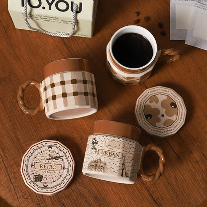 Tazze in ceramica retrò creative, alto livello di aspetto, tazze famose in Internet, souvenir di lusso leggero, tazze da caffè con LIDS