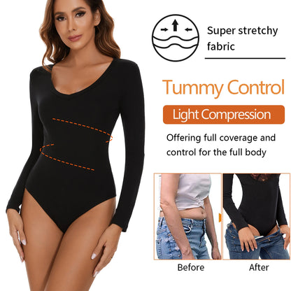 Tuta con scollo a V profondo tuta da donna a maniche lunghe Shapewear Shaper Lady Sexy uscire top abiti per il corpo vestiti caldi femminili autunno inverno