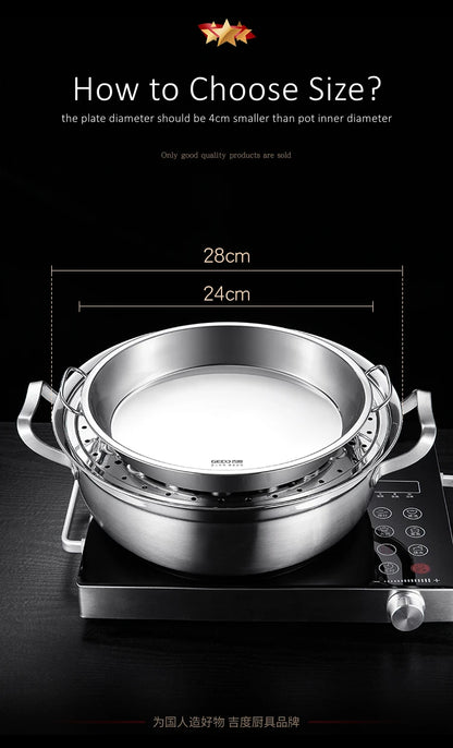 Piatto da cucina in acciaio inossidabile 304 certificato LFGB con 2 maniglie laterali Piatto per cottura a vapore ultra spesso per frutti di mare per stoviglie per banchetti