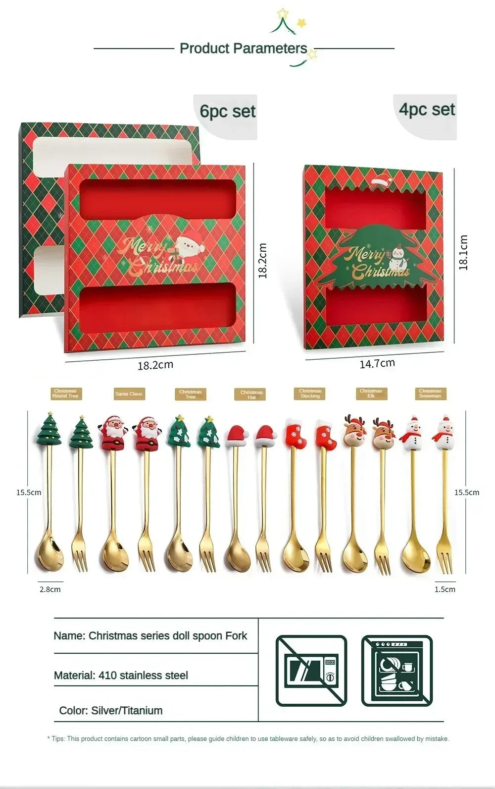 Set cucchiaio e forchetta natalizio in acciaio inossidabile caffè tè utensili da dessert confezione regalo design albero di Babbo Natale facile da pulire     6/4/2/1PZ