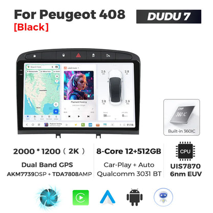 DUDUAUTO 512GB Wireless CarPlay Android Auto Per Peugeot 408 Per Peugeot 308 308SW Autoradio Lettore Multimediale DSP WIFI GPS AMP