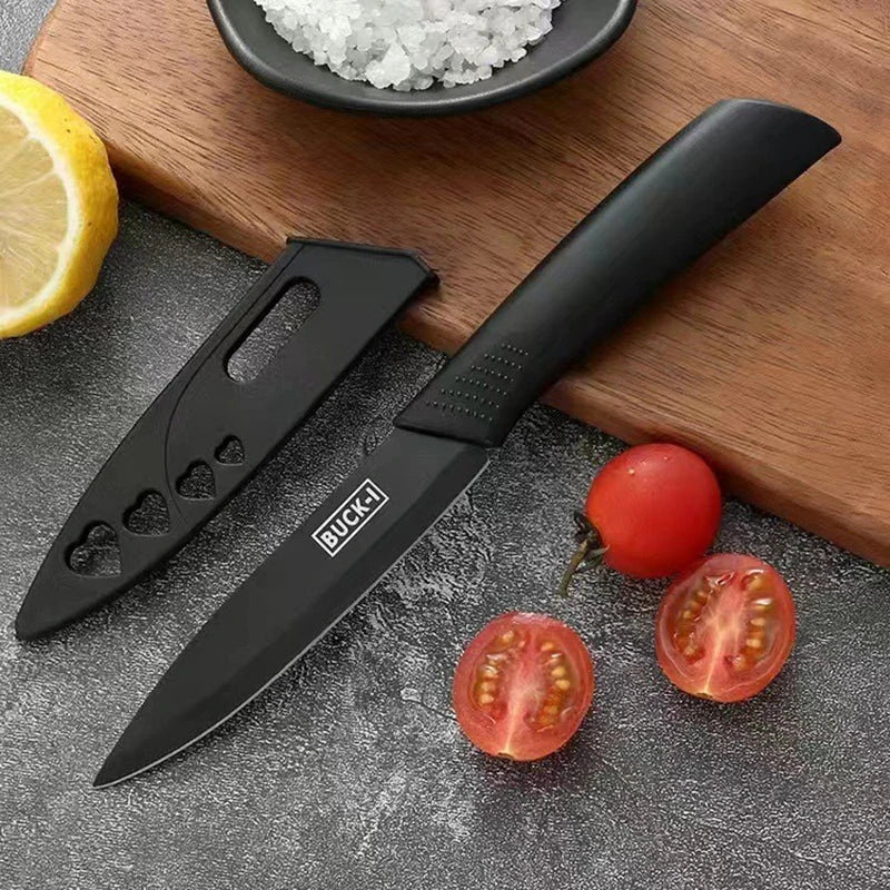 Coltello da cucina 1/3/6 Set di coltelli da cucina Coltello da frutta in acciaio inossidabile da 4 pollici con fodero Coltello da cucina a lama fissa con manico in plastica