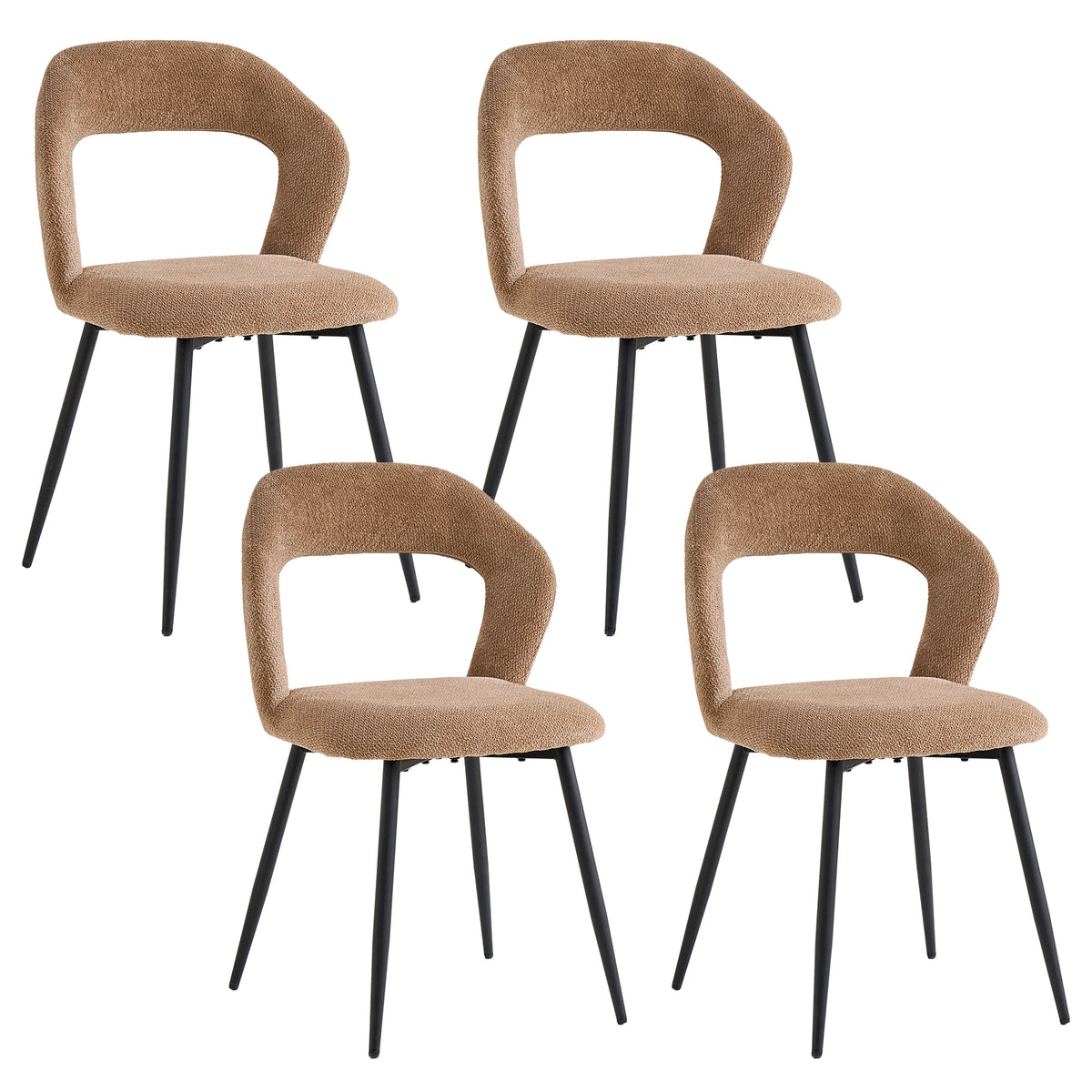 EGOONM Set di 4 Sedie da Pranzo Moderne con Schienale Cavo, Sedie Laterali Imbottite in Tessuto, Gambe in Metallo Nero, Sedie d'Accento per Cucina e Caffè