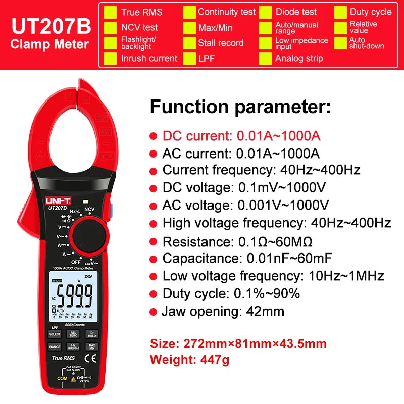 UNI-T Pinza amperometrica UT201 UT202 UT202A UT203 UT204 Plus Tester digitale Voltmetro professionale Pinza Amperometro Multitester elettrico