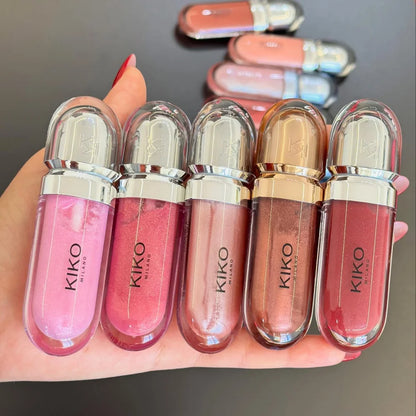 Kiko 3D Hydra LipGloss, rossetto e lucidalabbra a lunga tenuta, impermeabile, idratante, con effetto luminoso, blush, colori: brun, rosa, perla, mauve, eyeliner.