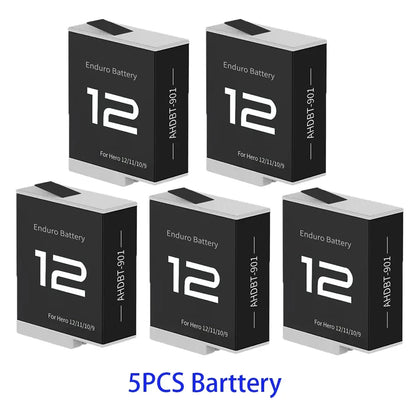 Batteria per GoPro Hero 12 11 10 9 Motion Camera, batteria ricaricabile da 1800mAh, caricatore a 3 slot con luce LED, custodia per GoPro