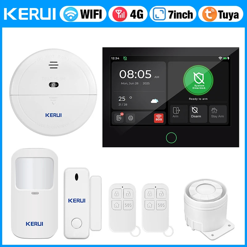 Consegna veloce KERUI Tuya WiFi + 4G Set di sistemi di allarme domestico con touch screen da 7 pollici dal magazzino ES Protezione di sicurezza dell'allarme G70
