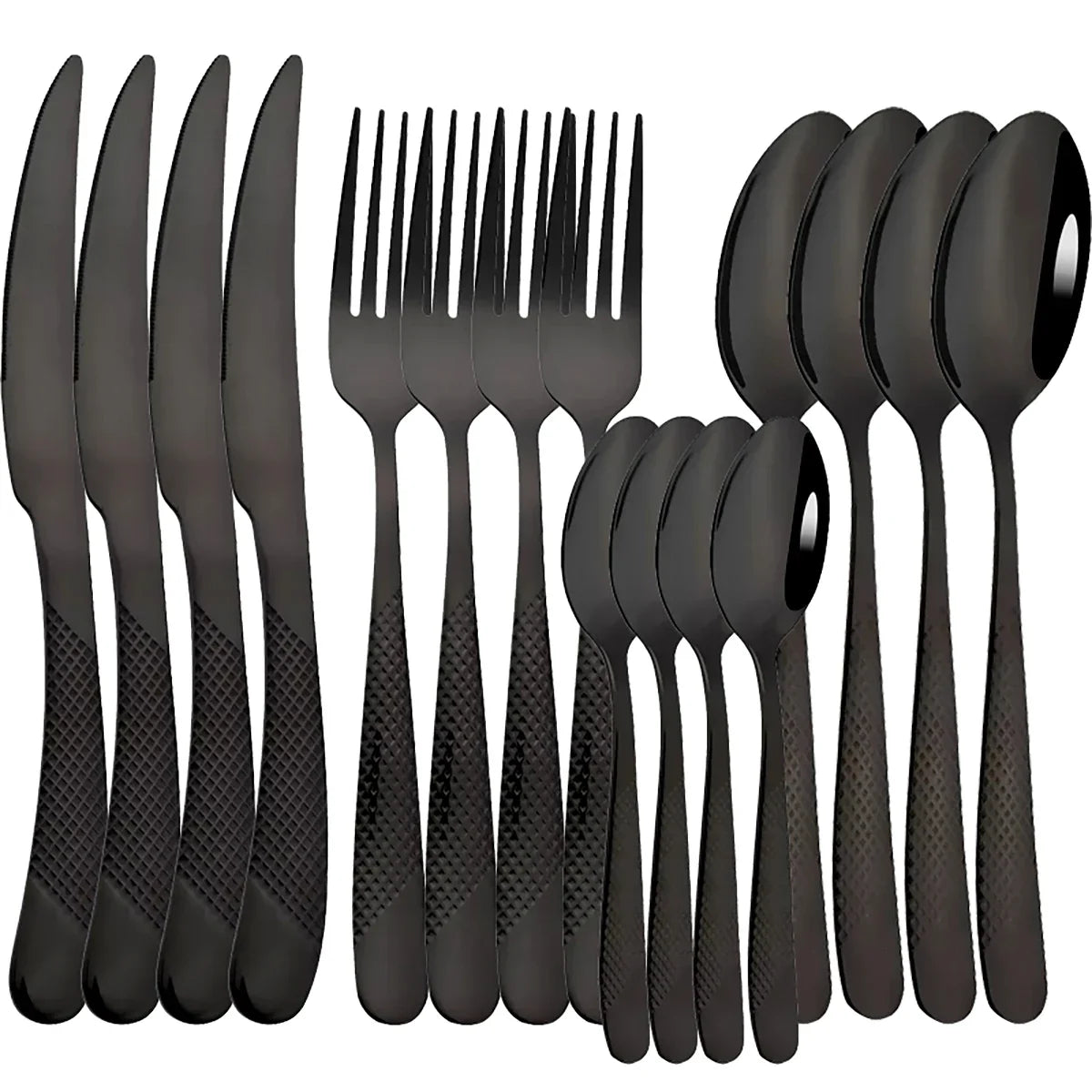 Set di posate in acciaio inossidabile da 16 pezzi - Set di posate nere, lucidate a specchio, lavabili in lavastoviglie, include coltelli, forchette e cucchiai