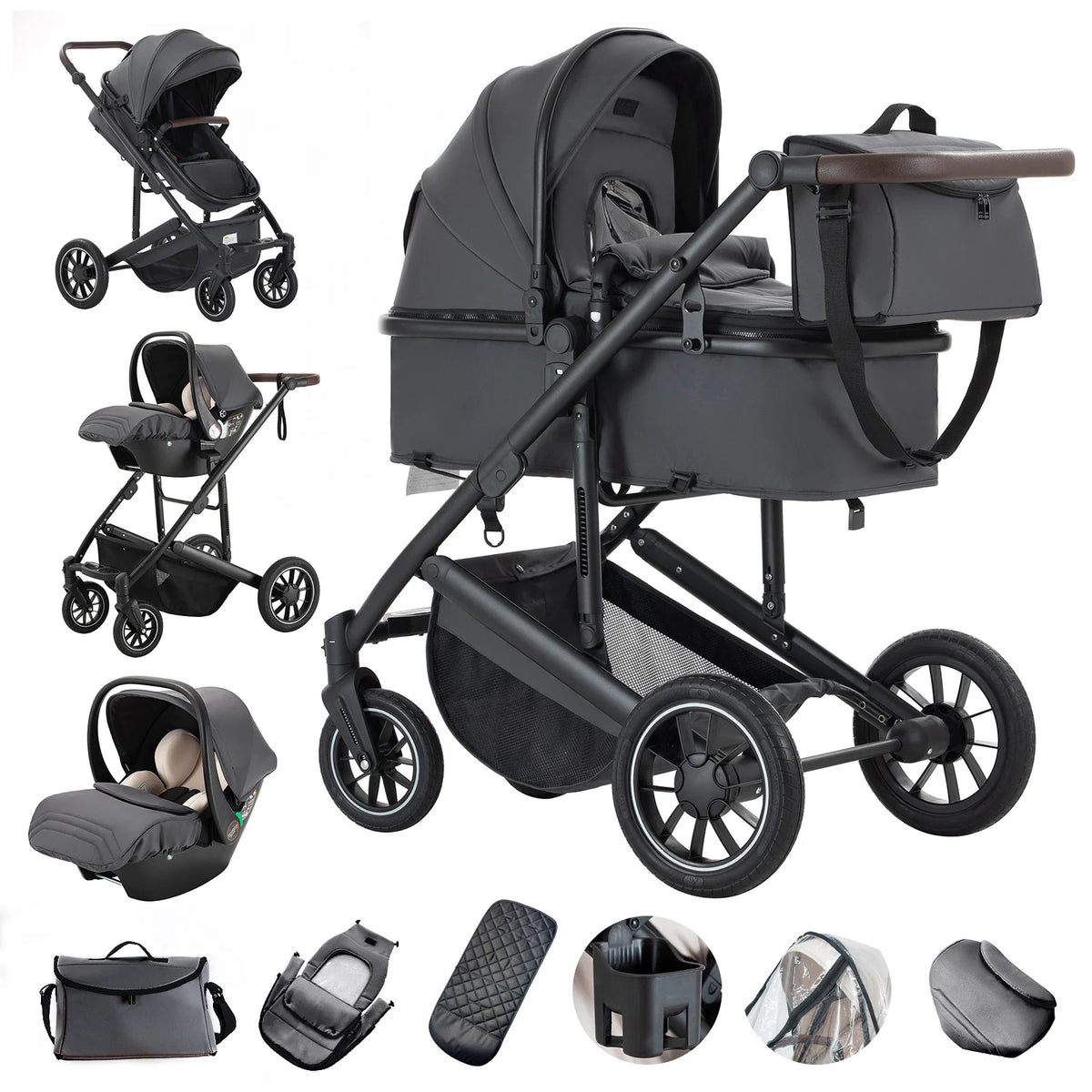 Lussuoso passeggino da viaggio portatile 3 in 1 Carrello pieghevole in alluminio ad alto paesaggio Carrozzina a quattro ruote per neonato