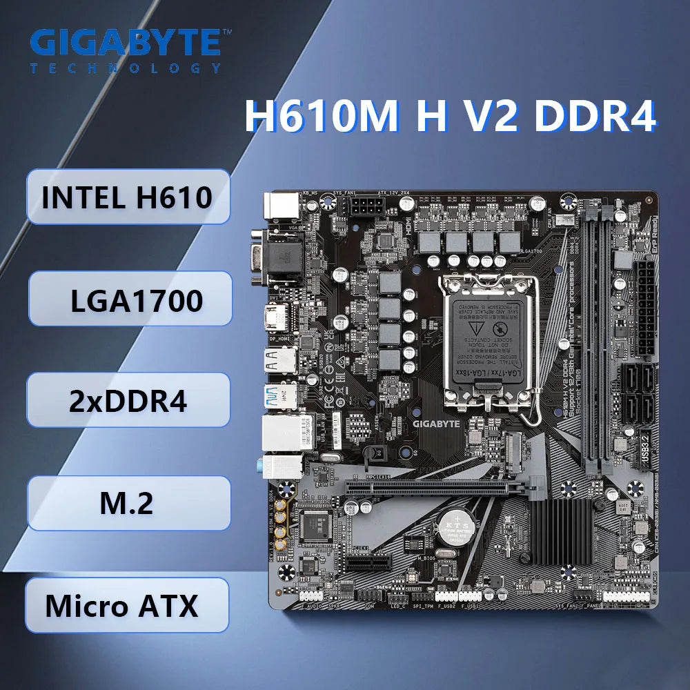 Scheda Madre Gigabyte H610M H V2 DDR4 Intel H610 LG A170 DDR4 M.2 64GB Micro ATX Supporta Core I9-13900F I7-14700T I7-12700 I5-144