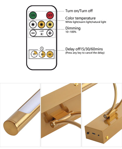 SEEDIQ Lampada da parete a LED ricaricabile in bronzo 4400mAh Batteria a lunga durata 40CM Luce per immagini wireless con telecomando per opere d'arte