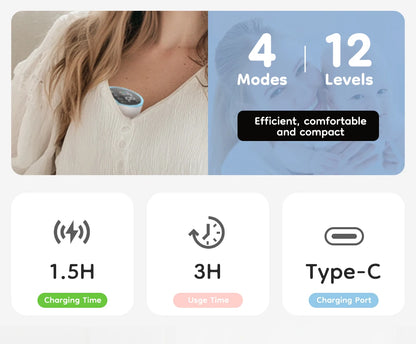 MAMIJOY Tiralatte elettrici indossabili 4 modalità 12 livelli Tiralatte portatile a mani libere Comfort silenzioso con flangia da 19/24 mm EB26