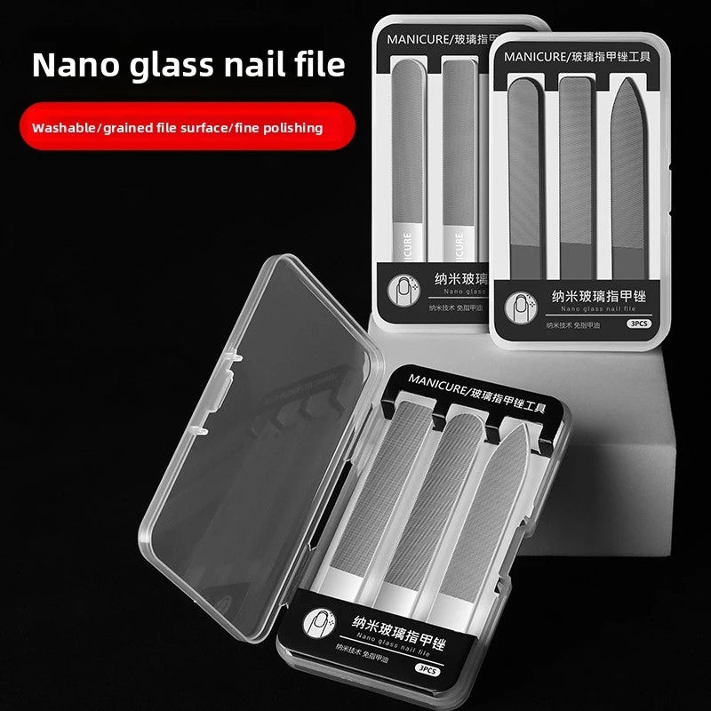 Set Professionale di 3 Lima per Unghie in Vetro Nano, Strumenti Riutilizzabili per Lucidare, Modellare e Levigare le Unghie, per Manicure, Pedicure, Salone e Casa