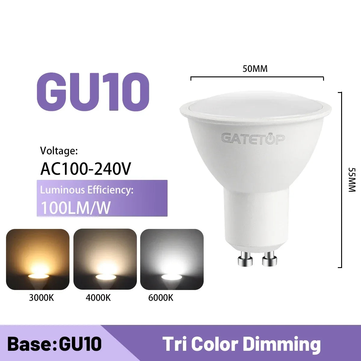 Lampadina intelligente regolabile a 3 temperature di colore CCT AC100-240V 3W 9W Lampadina LED GU10 MR16 E27 Luce spot Temperatura colore per l'illuminazione domestica