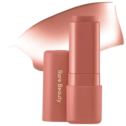 Balsamo per labbra multicolore in stick, blush liquido in polvere, linea di cosmetici Rare Beauty, Believe Happy Bliss, a lunga tenuta, facile da applicare, per un trucco impeccabile.